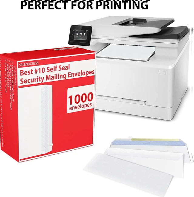 Alt view image 2 of 5 - #10 Envelopes Letter Size Self Seal | 1,000 Business Mailing Security Peel and Sealing Envelope | 100% Tinted | no 10 White Windowless Legal Regular Plain Envelops Pack | 4-1/8 x 9-1/2 Inches | 24 LB