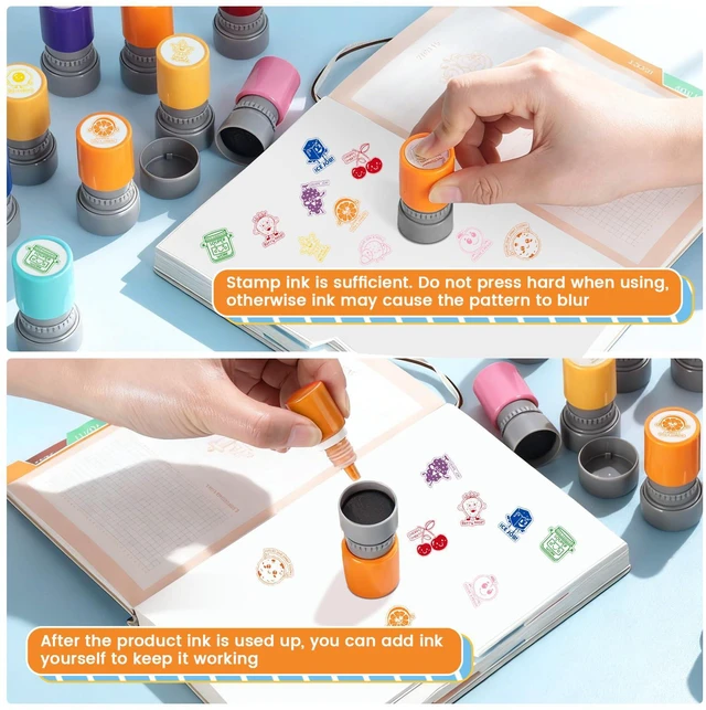 Alt view image 3 of 7 - 12 Pcs Teacher Stamps for Classroom, Self-Inking Rubber Colorful Stamps Classroom Rubber Stamp for Grading Homework Test Motivation Students Supplies