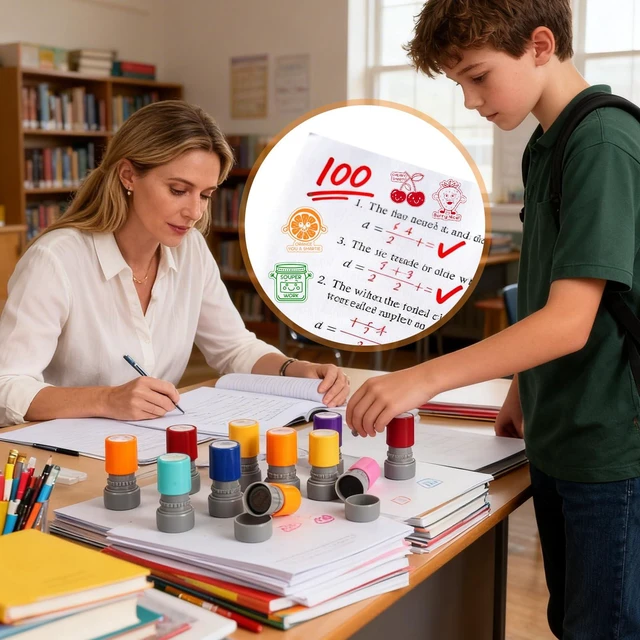 Alt view image 6 of 7 - 12 Pcs Teacher Stamps for Classroom, Self-Inking Rubber Colorful Stamps Classroom Rubber Stamp for Grading Homework Test Motivation Students Supplies
