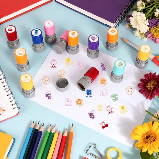 Alt view image 7 of 7 - 12 Pcs Teacher Stamps for Classroom, Self-Inking Rubber Colorful Stamps Classroom Rubber Stamp for Grading Homework Test Motivation Students Supplies
