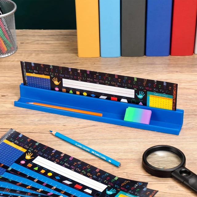Alt view image 3 of 7 - 70 Pcs Classroom Desk Name Plates Holder Set Index Cards Storage Classroom Name Tags Kids Desk Accessories Desktop Helper Prop and Park Station Tray Organizer Water