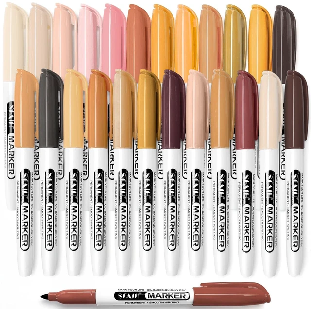 Main image of 24 Skin Tone Permanent Markers - Assorted Portrait Colors, Fine Tip Alcohol-Based Markers for Portrait, Figure, Animals, Trees Painting, Coloring Book, Decorate Wood, Quick-Dry, Fade Resistant
