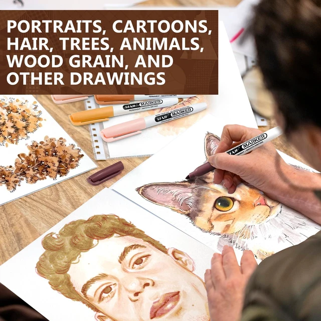 Alt view image 3 of 7 - 24 Skin Tone Permanent Markers - Assorted Portrait Colors, Fine Tip Alcohol-Based Markers for Portrait, Figure, Animals, Trees Painting, Coloring Book, Decorate Wood, Quick-Dry, Fade Resistant