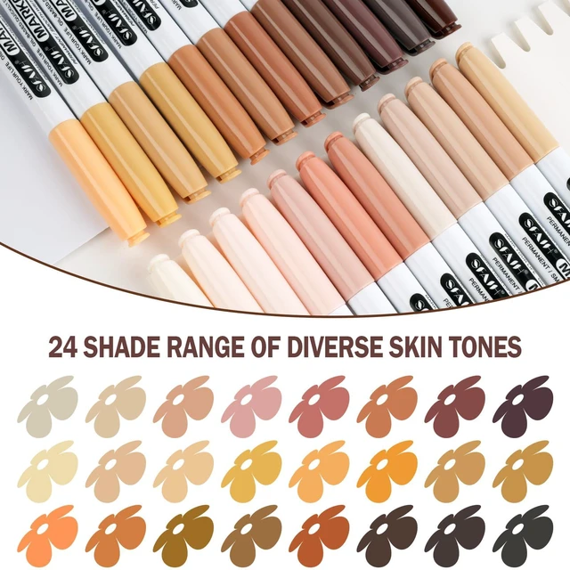Alt view image 4 of 7 - 24 Skin Tone Permanent Markers - Assorted Portrait Colors, Fine Tip Alcohol-Based Markers for Portrait, Figure, Animals, Trees Painting, Coloring Book, Decorate Wood, Quick-Dry, Fade Resistant