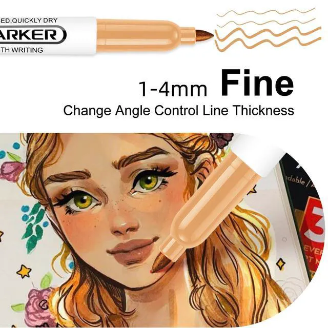Alt view image 5 of 7 - 24 Skin Tone Permanent Markers - Assorted Portrait Colors, Fine Tip Alcohol-Based Markers for Portrait, Figure, Animals, Trees Painting, Coloring Book, Decorate Wood, Quick-Dry, Fade Resistant