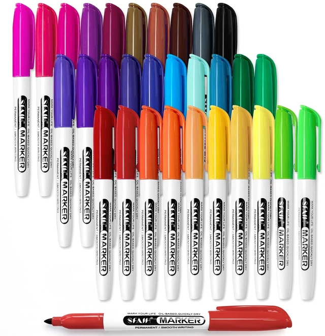 Main image of 30 Colors Permanent Markers Fine Point, Art Coloring & Crafts & Mark Assorted Vibrant Colors, Quick-Drying Waterproof, Long-Lasting, Work on Paper Posters Plastic Fabric Drawing, School & Office