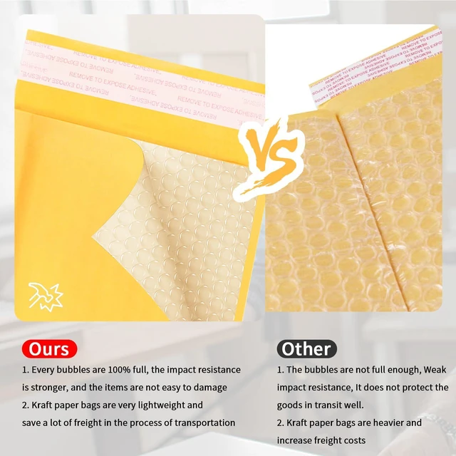 Alt view image 3 of 7 - Kraft Bubble Mailers 8.5x11inch 50Pack Yellow Self-Seal Padded Envelopes Bubble Opaque Padded Mailers Shipping Bags for Small Businesses to Package and Mail Jewelry, Electronic Products
