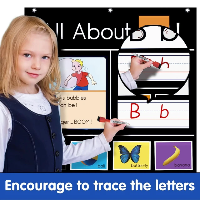 Alt view image 6 of 6 - All About Letter Pocket Chart, Letter of The Day/Week Activity Wall-Provides Student Daily Practice in Learning The Alphabet, Chants, Words-Great for Classroom Homeschool 34" x 27"