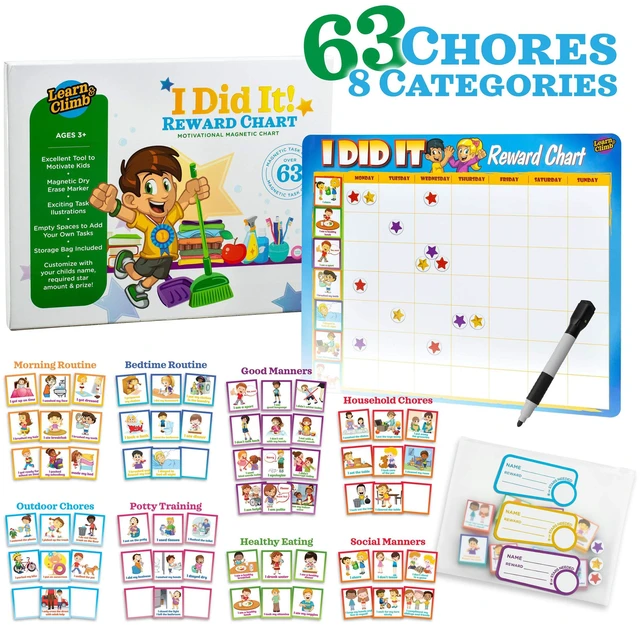 Alt view image 2 of 7 - Kids Responsibility Reward Chart - Magnetic Board - 63 Chores Chore Chart