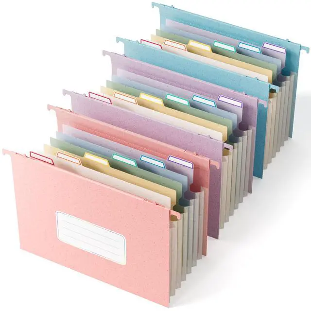 Main image of Wheat Straw Hanging File Folders,7-Pocket Accordion Organizer with 1.2" Expansion, Large-Capacity Letter Size for Filing Cabinet, 100% BPA Free, 3-Pack (Pink, Blue, Purple)