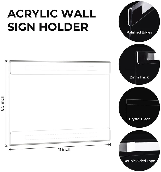 Alt view image 3 of 7 - 24 Pack 11x8.5 Acrylic Sign Holder Wall Mount, Horizontal Plastic Wall Signs Acrylic Frame Photo Menu Flyer Display Holders with Adhesive Tape for Office, Home, Store, Restaurant - No Drilling
