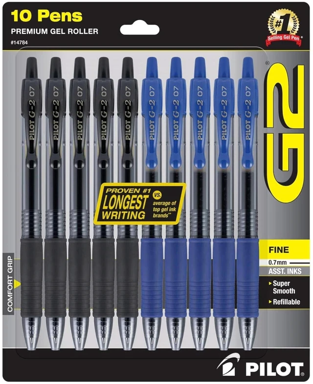 Main image of G2 Premium Gel Pens, 0.7mm Fine Point, Pack of 10 Refillable & Retractable, 5 Black & 5 Blue Ink Pens
