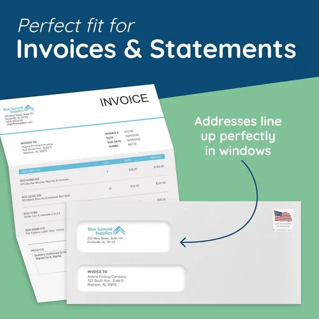 Alt view image 2 of 6 - 500#9 Double Window Security Envelopes, Flip & Seal 3 7/8 x 8 7/8 in, Security Tint, Flip and Seal, for QuickBooks Invoices, Statements, Billing Mailings