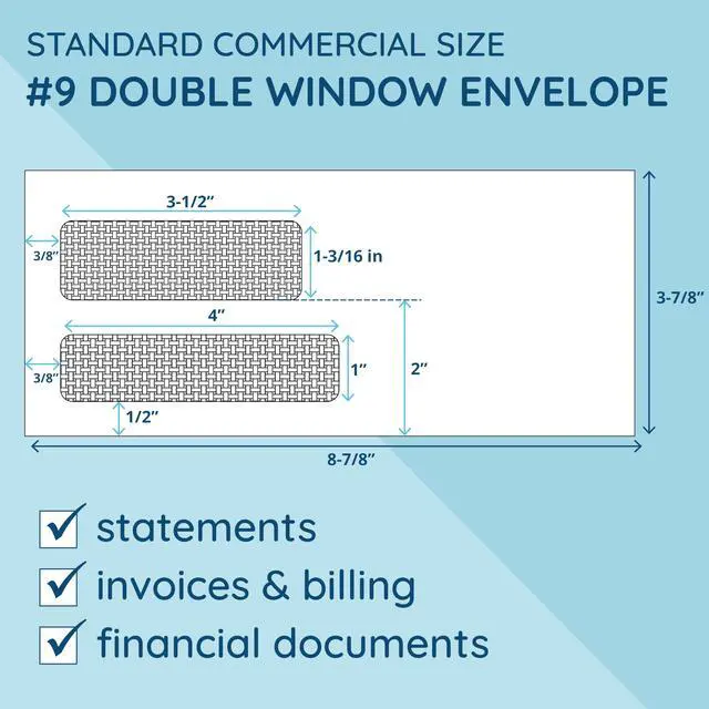 Alt view image 4 of 6 - 500#9 Double Window Security Envelopes, Flip & Seal 3 7/8 x 8 7/8 in, Security Tint, Flip and Seal, for QuickBooks Invoices, Statements, Billing Mailings