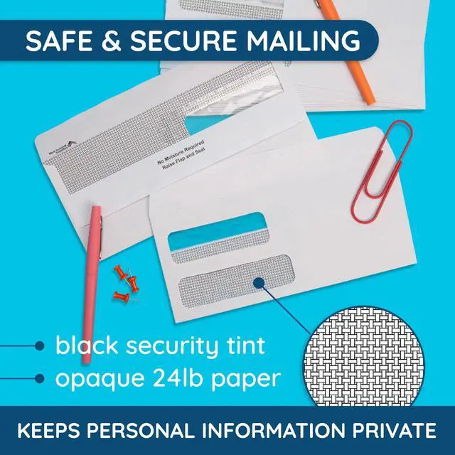 Alt view image 5 of 6 - 500#9 Double Window Security Envelopes, Flip & Seal 3 7/8 x 8 7/8 in, Security Tint, Flip and Seal, for QuickBooks Invoices, Statements, Billing Mailings