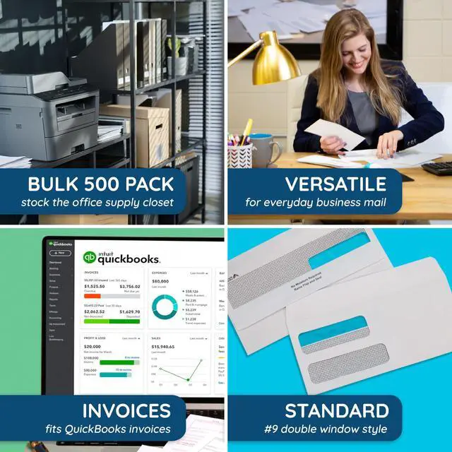 Alt view image 6 of 6 - 500#9 Double Window Security Envelopes, Flip & Seal 3 7/8 x 8 7/8 in, Security Tint, Flip and Seal, for QuickBooks Invoices, Statements, Billing Mailings