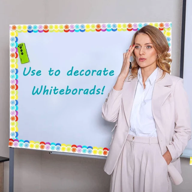 Alt view image 3 of 7 - 99Ft Bulletin Board Borders Colorful Scalloped Border Trim Roll Rainbow Bulletin Board Decorations Burst Pom Die Cut Classroom Borders for School Classroom Office Chalkboard Wall Desk Decor