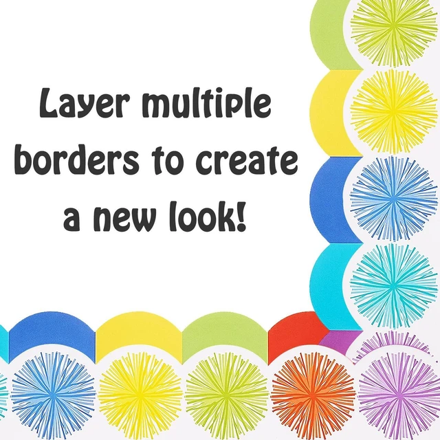 Alt view image 2 of 7 - 99Ft Bulletin Board Borders Colorful Scalloped Border Trim Roll Rainbow Bulletin Board Decorations Burst Pom Die Cut Classroom Borders for School Classroom Office Chalkboard Wall Desk Decor