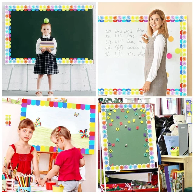 Alt view image 4 of 7 - 99Ft Bulletin Board Borders Colorful Scalloped Border Trim Roll Rainbow Bulletin Board Decorations Burst Pom Die Cut Classroom Borders for School Classroom Office Chalkboard Wall Desk Decor