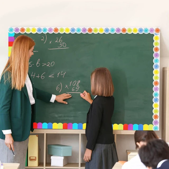 Alt view image 6 of 7 - 99Ft Bulletin Board Borders Colorful Scalloped Border Trim Roll Rainbow Bulletin Board Decorations Burst Pom Die Cut Classroom Borders for School Classroom Office Chalkboard Wall Desk Decor