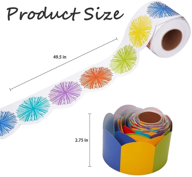 Alt view image 7 of 7 - 99Ft Bulletin Board Borders Colorful Scalloped Border Trim Roll Rainbow Bulletin Board Decorations Burst Pom Die Cut Classroom Borders for School Classroom Office Chalkboard Wall Desk Decor