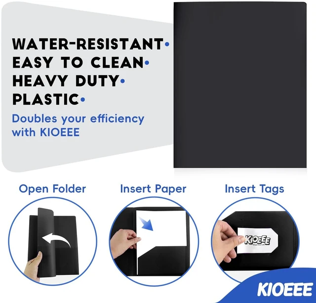 Alt view image 4 of 7 - Plastic Folders with Pockets (48 Pack). Heavy Duty Plastic Folders with 2 Pocket and Business Card Slot. Fit Letter Size Paper, Black for School