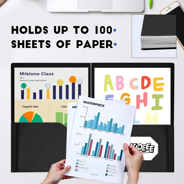 Alt view image 5 of 7 - Plastic Folders with Pockets (48 Pack). Heavy Duty Plastic Folders with 2 Pocket and Business Card Slot. Fit Letter Size Paper, Black for School