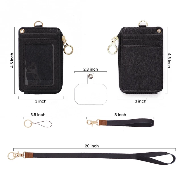 Alt view image 5 of 7 - 2-in-1 ID Badge Holder with Lanyard - Multi-Use Lanyard Keychain Wallet for Women, Small Keychain Wristlet Wallet with Strap & Lanyards for ID Badges, Phone & Card Holder - Black