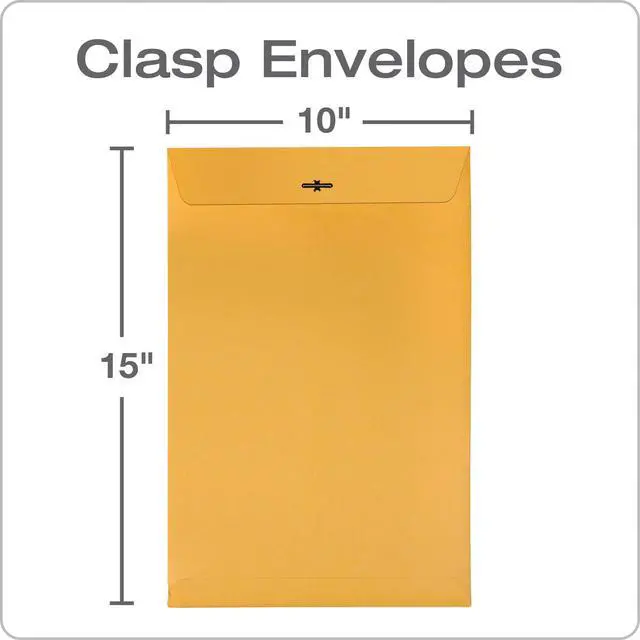Alt view image 2 of 7 - 10 x 15 Clasp Envelopes, Clasp and Gummed Closures for Storing or Mailing, Heavy-Duty 32 lb Kraft Paper, 100 per Box (QUA37798)