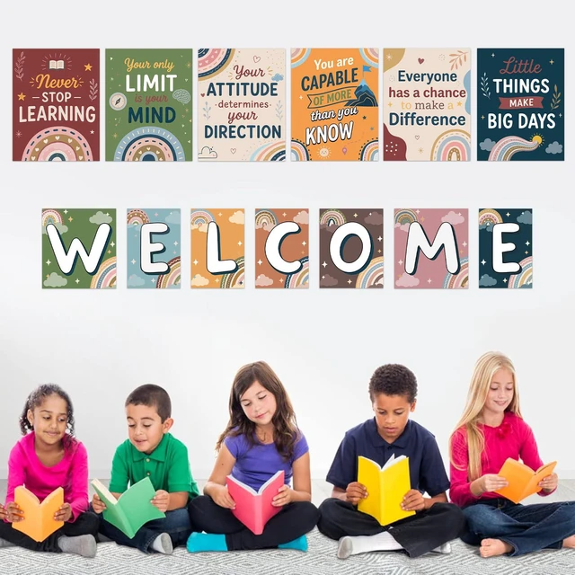 Alt view image 6 of 7 - 13 Pieces Boho Classroom Decor Bulletin Board Posters Inspirational Quote Positive Affirmation Motivational Posters with Welcome Sign for School Decor Classroom Decorations