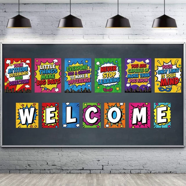 Main image of 13 Pieces Hero Affirmation Bulletin Board Posters Classroom Decor Inspirational Quote Positive Affirmation Motivational Posters with Welcome Sign for School Decor Classroom Decorations