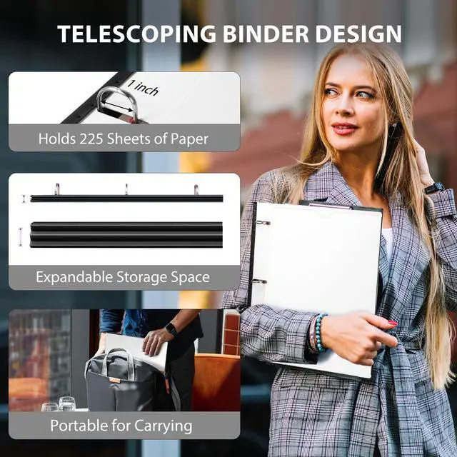 Alt view image 2 of 7 - 2-Pack Telescoping Project Organizer, 1 Inch 3 Ring Binder, White Clear Front Pocket / Tabbed Catalog Pocket / 5-Tab Pocket Dividers / 1 Plastic Pocket in Each Binder