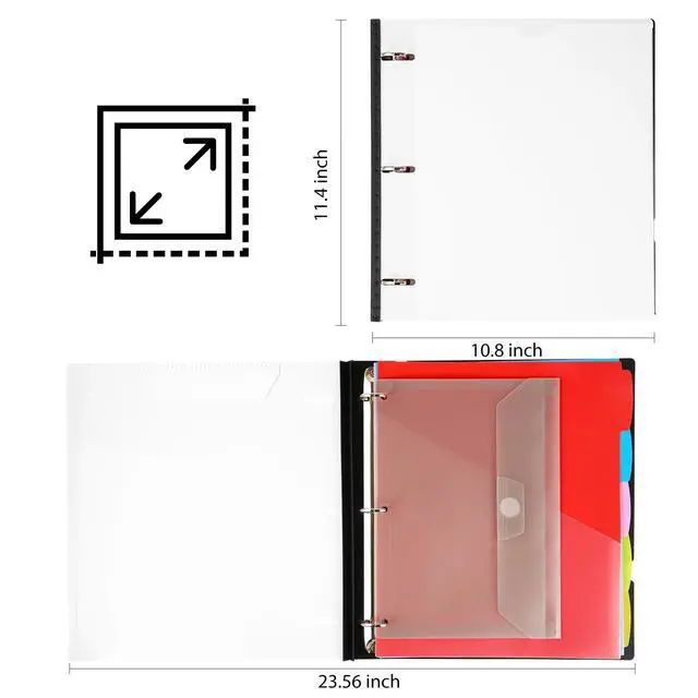 Alt view image 7 of 7 - 2-Pack Telescoping Project Organizer, 1 Inch 3 Ring Binder, White Clear Front Pocket / Tabbed Catalog Pocket / 5-Tab Pocket Dividers / 1 Plastic Pocket in Each Binder