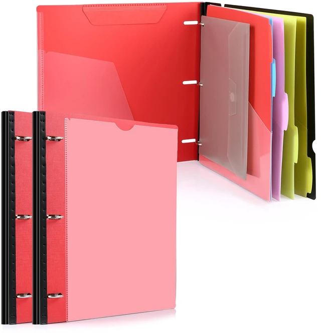 Main image of 2-Pack Telescoping Project Organizer, 1 Inch 3 Ring Binder, Red Clear Front Pocket / Tabbed Catalog Pocket / 5-Tab Pocket Dividers / 1 Plastic Pocket in Each Binder