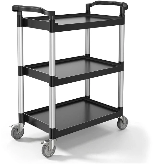 Main image of Utility Cart, 300 lbs Load Capacity, 3-Tier Utility Plastic Cart with 360° Swivel Wheels (2 with Brakes), 24.4 x 16.1-inch Food Service Cart for Warehouse, Office, Home, Restaurant, Kitchen