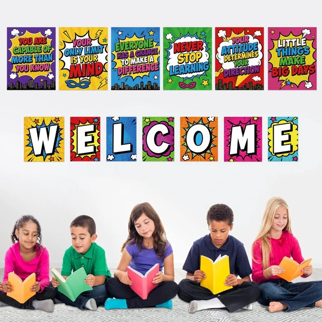 Alt view image 6 of 7 - 13 Pieces Hero Affirmation Bulletin Board Posters Classroom Decor Inspirational Quote Positive Affirmation Motivational Posters with Welcome Sign for School Decor Classroom Decorations