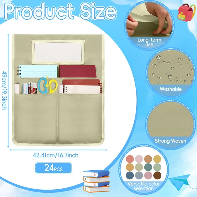 Alt view image 2 of 7 - 24 Pcs Chair Pockets for Classroom 16.7 x 19.3 inch Seat Sacks with Name Tag for Classroom Chairback Pocket Chart 3 Pockets Chairs Seat Back Organizer for Elementary School Daycare Home Supplies(Boho)