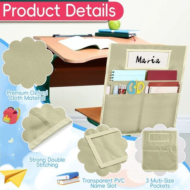 Alt view image 3 of 7 - 24 Pcs Chair Pockets for Classroom 16.7 x 19.3 inch Seat Sacks with Name Tag for Classroom Chairback Pocket Chart 3 Pockets Chairs Seat Back Organizer for Elementary School Daycare Home Supplies(Boho)