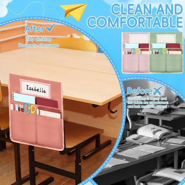 Alt view image 4 of 7 - 24 Pcs Chair Pockets for Classroom 16.7 x 19.3 inch Seat Sacks with Name Tag for Classroom Chairback Pocket Chart 3 Pockets Chairs Seat Back Organizer for Elementary School Daycare Home Supplies(Boho)
