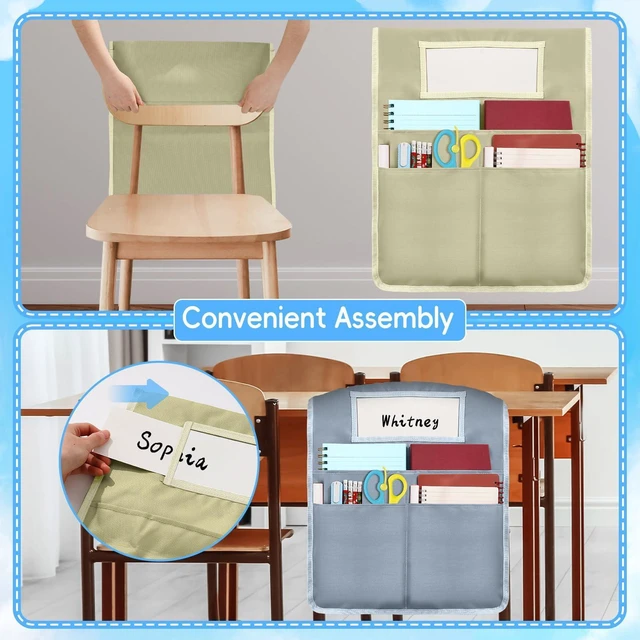 Alt view image 5 of 7 - 24 Pcs Chair Pockets for Classroom 16.7 x 19.3 inch Seat Sacks with Name Tag for Classroom Chairback Pocket Chart 3 Pockets Chairs Seat Back Organizer for Elementary School Daycare Home Supplies(Boho)