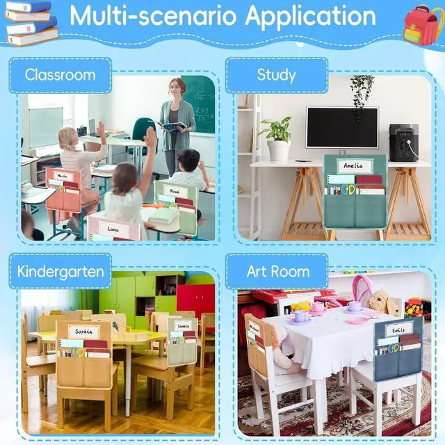 Alt view image 6 of 7 - 24 Pcs Chair Pockets for Classroom 16.7 x 19.3 inch Seat Sacks with Name Tag for Classroom Chairback Pocket Chart 3 Pockets Chairs Seat Back Organizer for Elementary School Daycare Home Supplies(Boho)