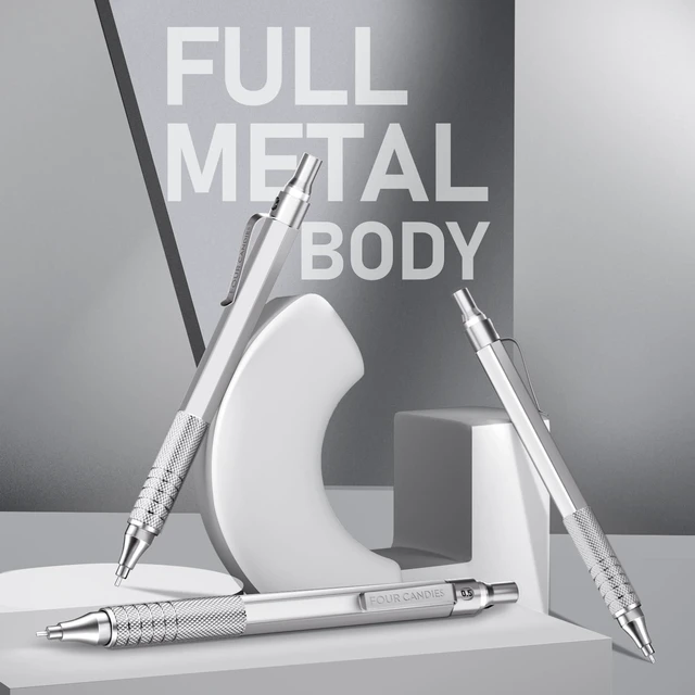 Alt view image 5 of 7 - Metal Mechanical Pencil Set with Case, 0.5mm, 3PCS, Silver 480PCS HB Lead Refills, 3 Erasers+9 Eraser Refills, Anti Grip, for Drafting, Engineering, Technical Drawing, Art Projects