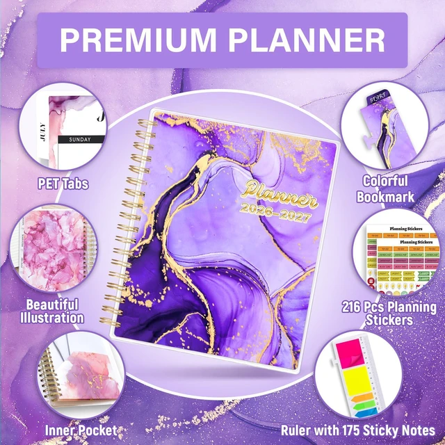 Alt view image 2 of 7 - Planner 2026-2027, 18 Months Academic Daily Weekly Monthly Calendar Planner July 2026 - Dec 2027, 7.9" x 9.8", Agenda Organizer Book with Tabs, Inner Pocket, Bookmark, Stickers, Sticky Note Set