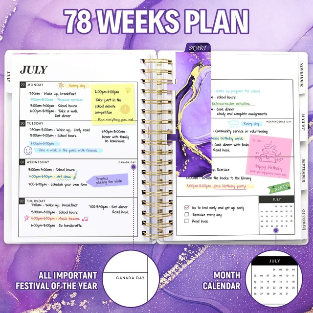 Alt view image 5 of 7 - Planner 2026-2027, 18 Months Academic Daily Weekly Monthly Calendar Planner July 2026 - Dec 2027, 7.9" x 9.8", Agenda Organizer Book with Tabs, Inner Pocket, Bookmark, Stickers, Sticky Note Set