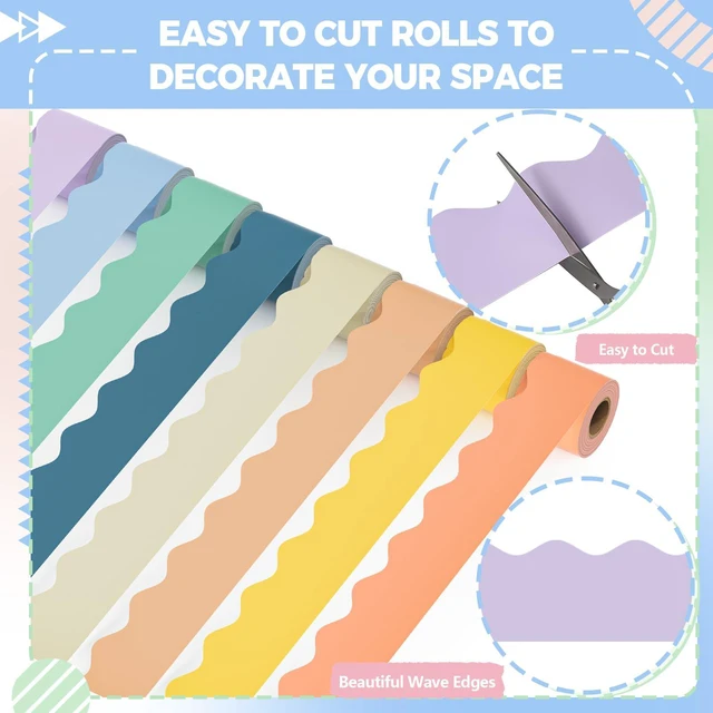 Alt view image 2 of 7 - Bulletin Board Borders, 8 Rolls 262.4 Ft Pastel Boho Scalloped Trim Decor Boho Bulletin Board Decorations for Classroom, School, Office, Blackboard, Whiteboard Trim & Home, Posters, Board Trim