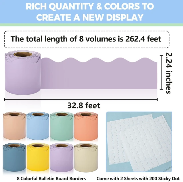 Alt view image 5 of 7 - Bulletin Board Borders, 8 Rolls 262.4 Ft Pastel Boho Scalloped Trim Decor Boho Bulletin Board Decorations for Classroom, School, Office, Blackboard, Whiteboard Trim & Home, Posters, Board Trim