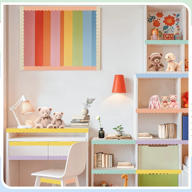 Alt view image 6 of 7 - Bulletin Board Borders, 8 Rolls 262.4 Ft Pastel Boho Scalloped Trim Decor Boho Bulletin Board Decorations for Classroom, School, Office, Blackboard, Whiteboard Trim & Home, Posters, Board Trim