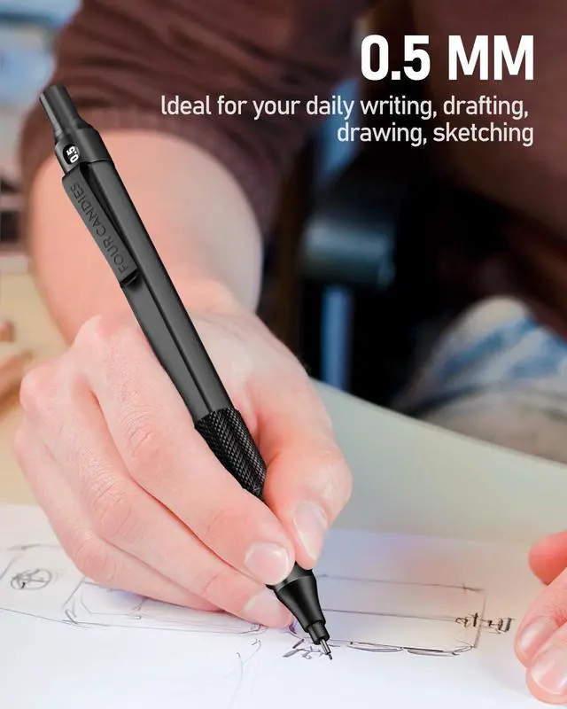 Alt view image 7 of 7 - Metal Mechanical Pencil Set with Case, 0.5mm, 3PCS, Black 480PCS HB Lead Refills, 3 Erasers+9 Eraser Refills, Anti Grip, for Drafting, Engineering, Technical Drawing, Art Projects