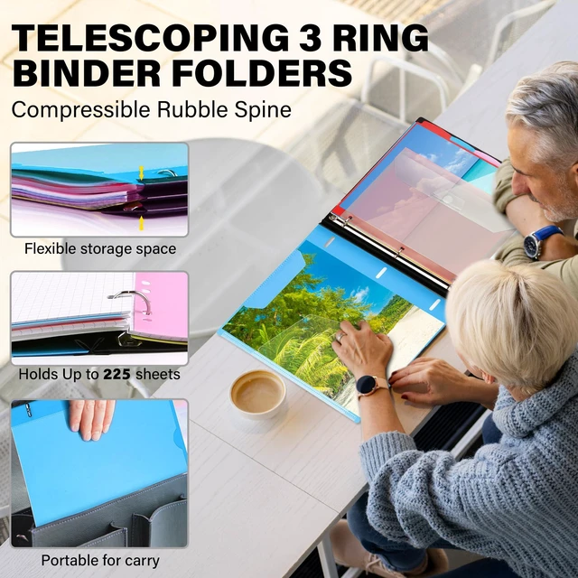 Alt view image 2 of 7 - 2-Pack Telescoping Project Organizer, 1 Inch 3 Ring Binder, Blue Includes Customizable Cover / Tabbed Catalog Pocket / 5-Tab Pocket Dividers / 1 Plastic Pocket in Each Binder