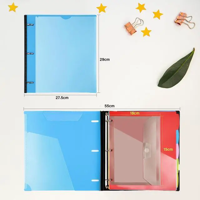Alt view image 7 of 7 - 2-Pack Telescoping Project Organizer, 1 Inch 3 Ring Binder, Blue Includes Customizable Cover / Tabbed Catalog Pocket / 5-Tab Pocket Dividers / 1 Plastic Pocket in Each Binder